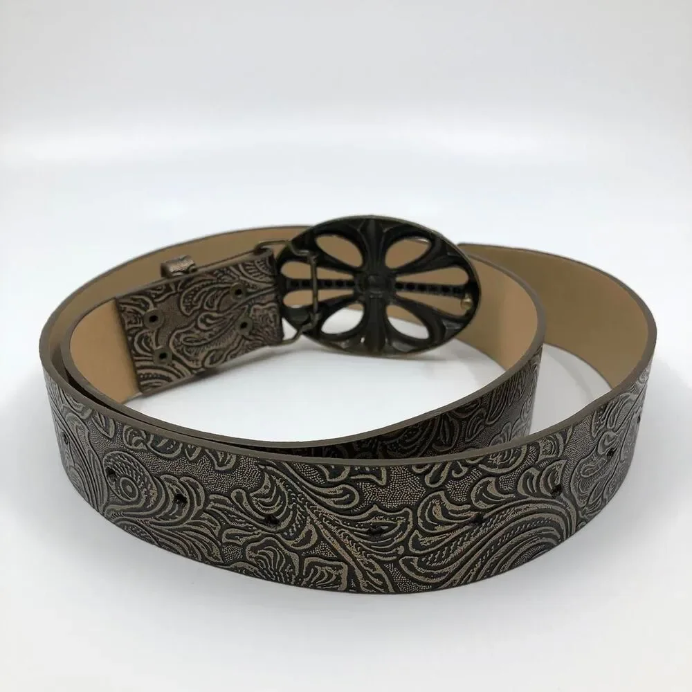 Women’s Brown Faux Leather Belt w/ Antique Gold Buckle, 28-36.5 Inches, X7G9A747